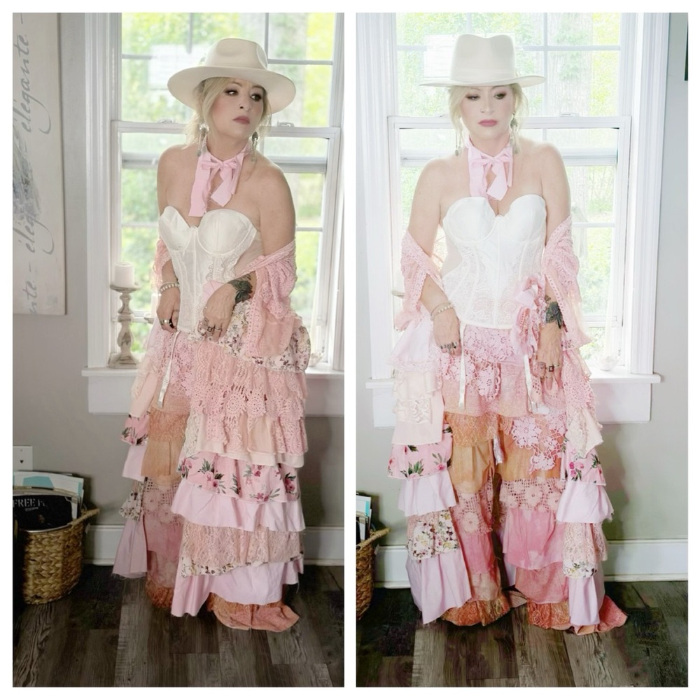 Shabby lovers pink duster kimono, bohemian chic lace kimono Medium True Rebel